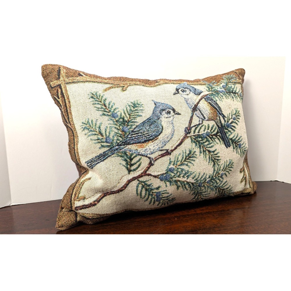 Blue Jay Birds Tapestry Throw Pillow Woodland Nature‎ Decorative Accent 90's